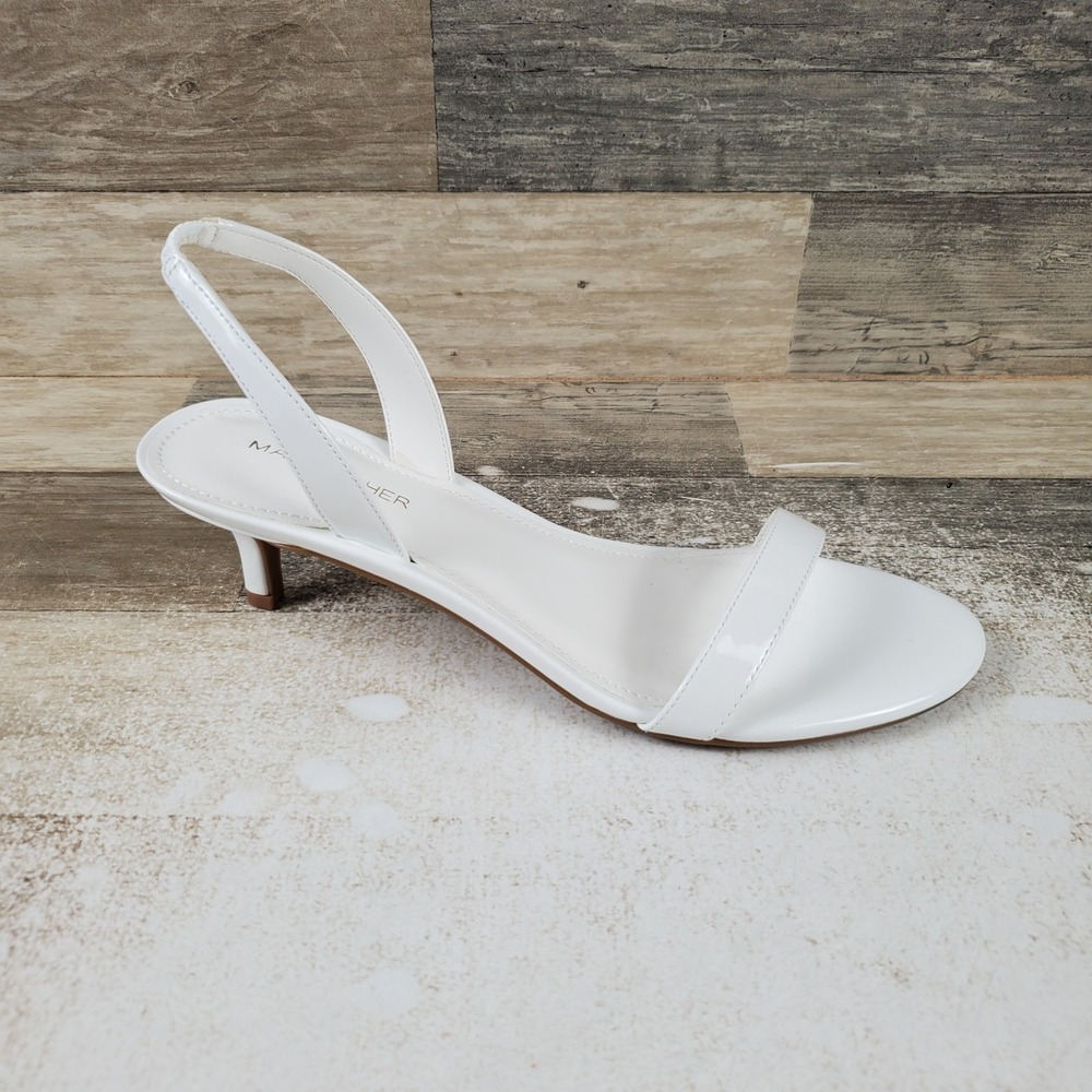 Marc Fisher Salla Womens Sandals Sz 8.5 M White Leather Slingback Kitten Heel